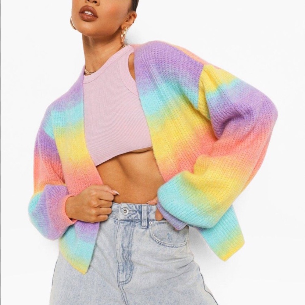 Balloon sleeve rainbow pastel ombré cardigan